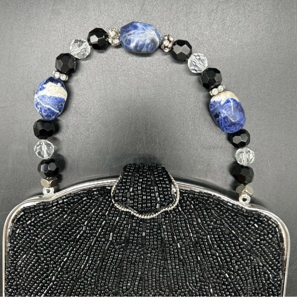 Absolutely stunning YILIN
 Black Beaded Clutch with eclectic Gemstone Handle - Picture 5 of 11